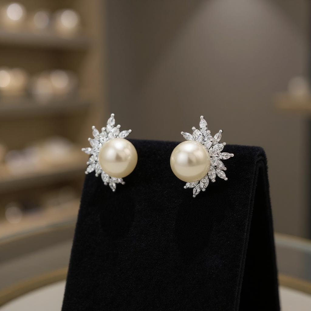 CUBIC ZIRCONIA COLLECTION - DAZZLING PEARL EARRINGS - CZER428