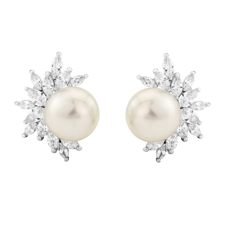 CUBIC ZIRCONIA COLLECTION - DAZZLING PEARL EARRINGS - CZER428
