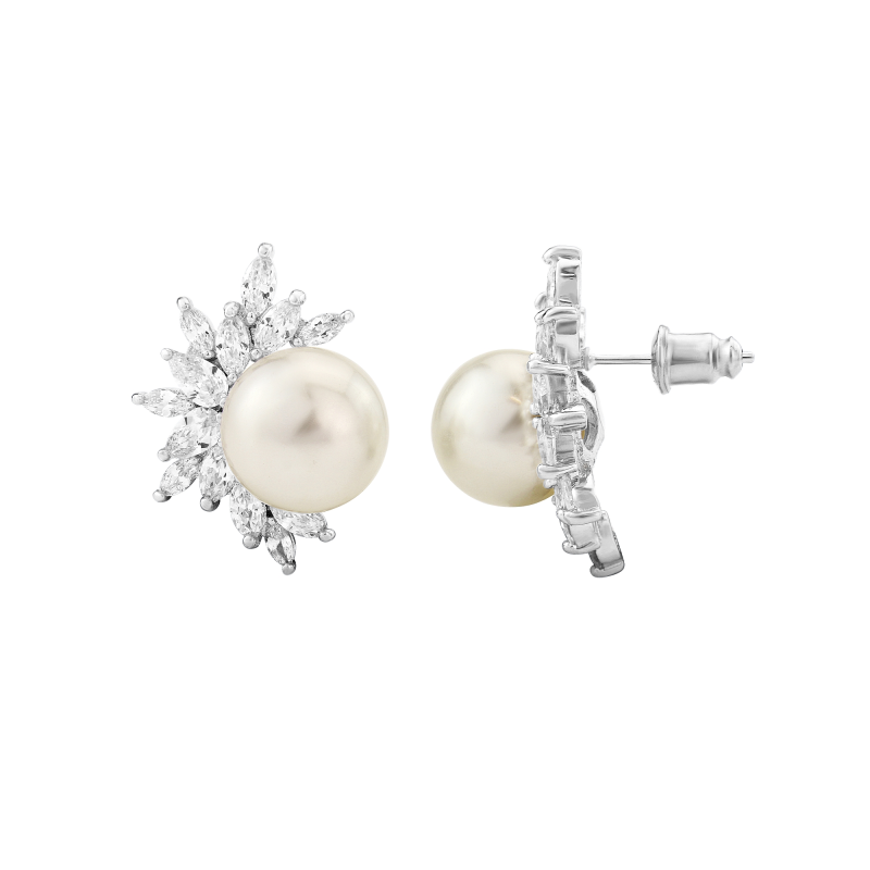 CUBIC ZIRCONIA COLLECTION - DAZZLING PEARL EARRINGS - CZER428