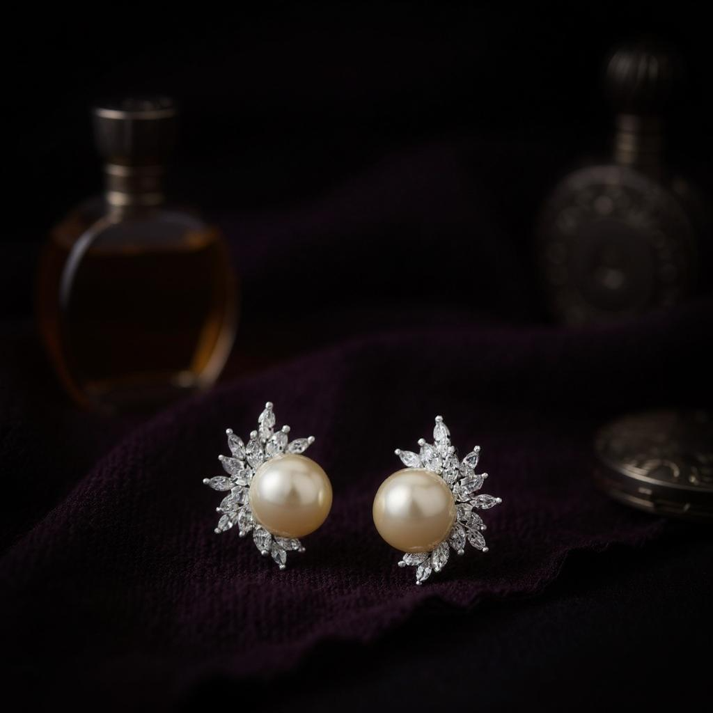 CUBIC ZIRCONIA COLLECTION - DAZZLING PEARL EARRINGS - CZER428