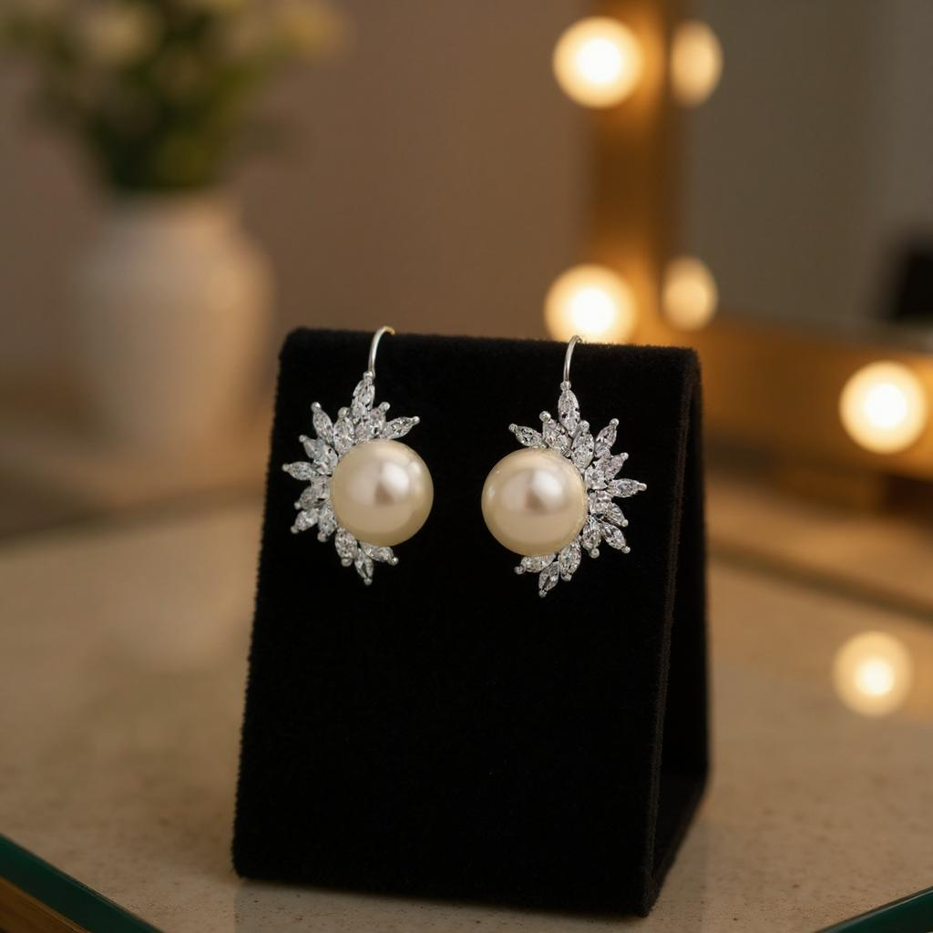 CUBIC ZIRCONIA COLLECTION - DAZZLING PEARL EARRINGS - CZER428