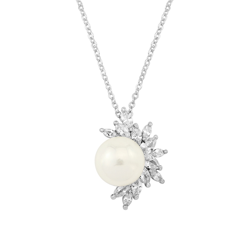 CUBIC ZIRCONIA COLLECTION - DAZZLING PEARL PENDANT - CZNK73