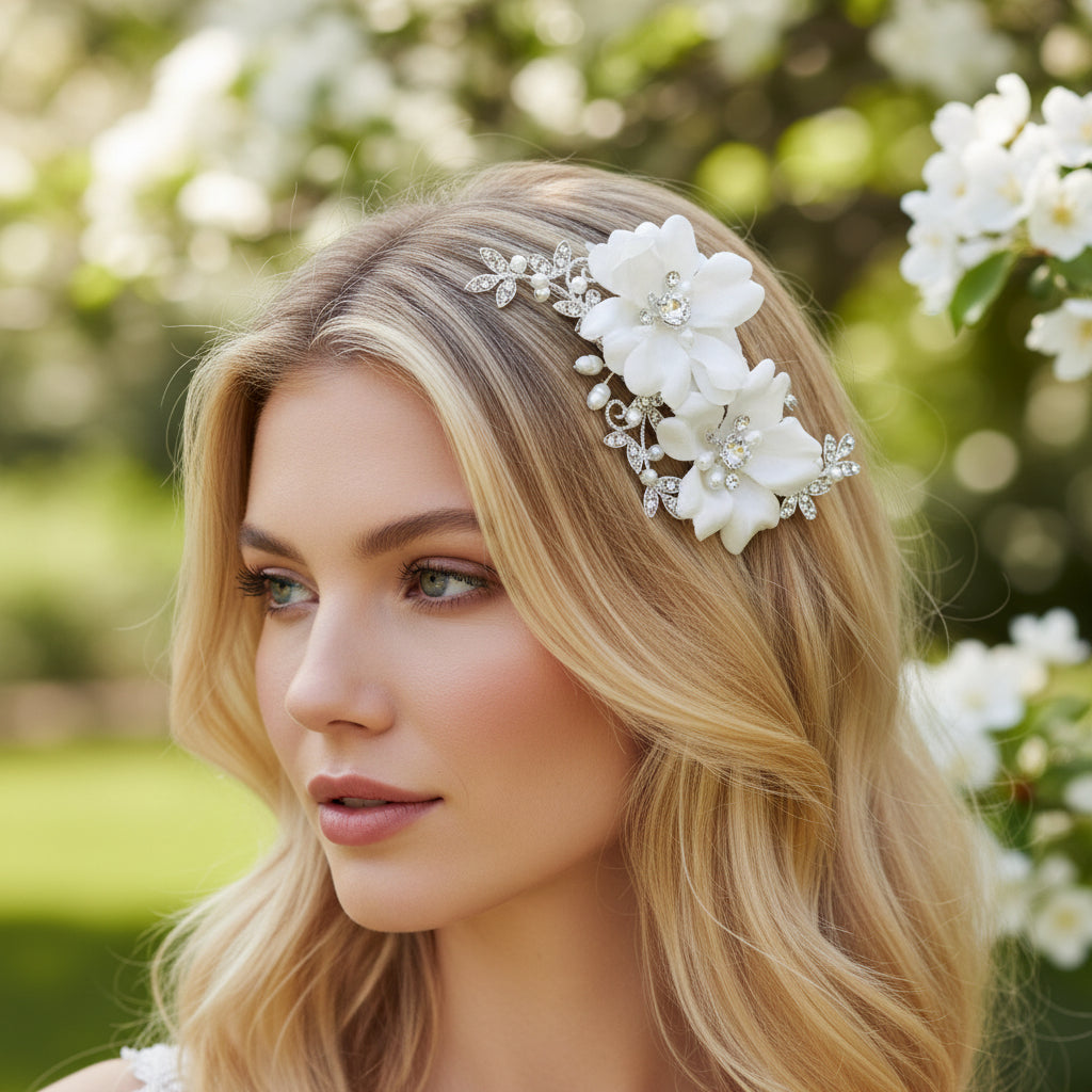 SASSB COLLECTION - FAYE VINTAGE ROSE HEADPIECE - SILVER