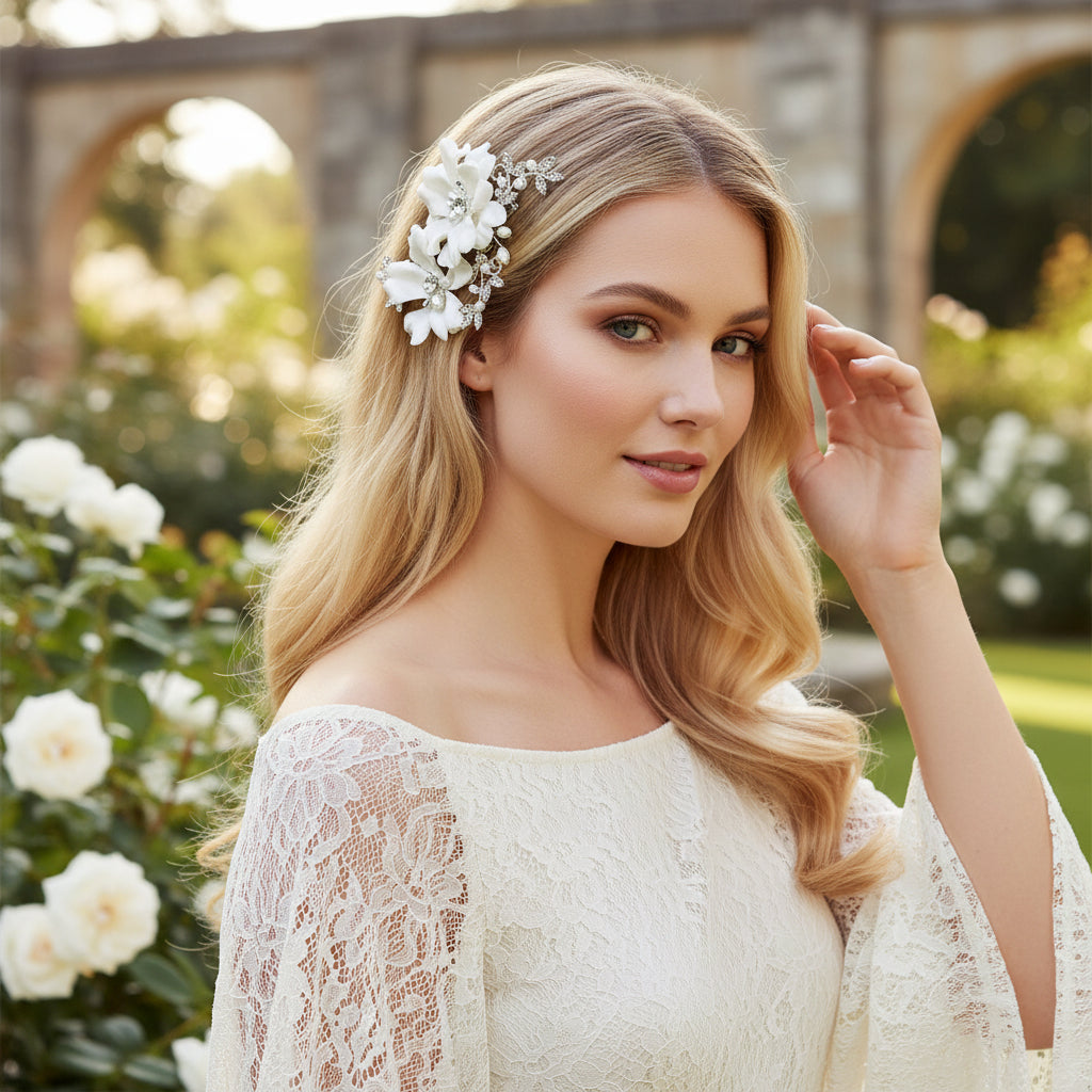 SASSB COLLECTION - FAYE VINTAGE ROSE HEADPIECE - SILVER