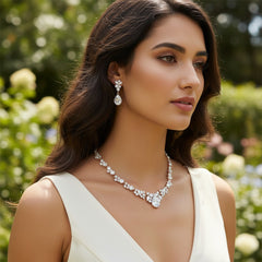ATHENA COLLECTION - CRYSTAL ENCHANTMENT NECKLACE SET - SILVER (NK166)