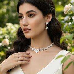 ATHENA COLLECTION - CRYSTAL ENCHANTMENT NECKLACE SET - SILVER (NK166)