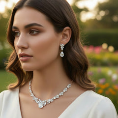 ATHENA COLLECTION - CRYSTAL ENCHANTMENT NECKLACE SET - SILVER (NK166)