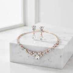 ATHENA COLLECTION - CRYSTAL ENCHANTMENT NECKLACE SET - ROSE GOLD (NK166)