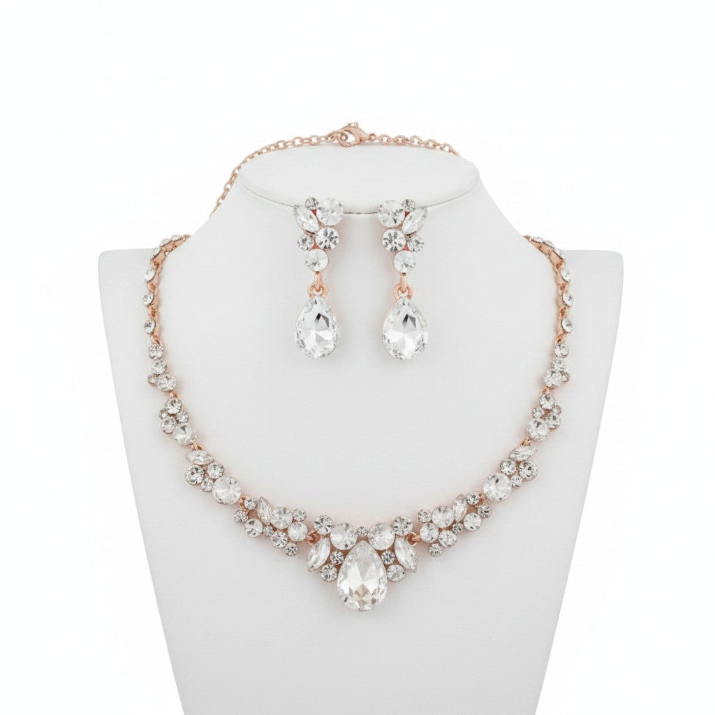 ATHENA COLLECTION - CRYSTAL ENCHANTMENT NECKLACE SET - ROSE GOLD (NK166)