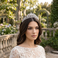 CUBIC ZIRCONIA COLLECTION - EXQUISITE FLORAL TIARA - ABH-11