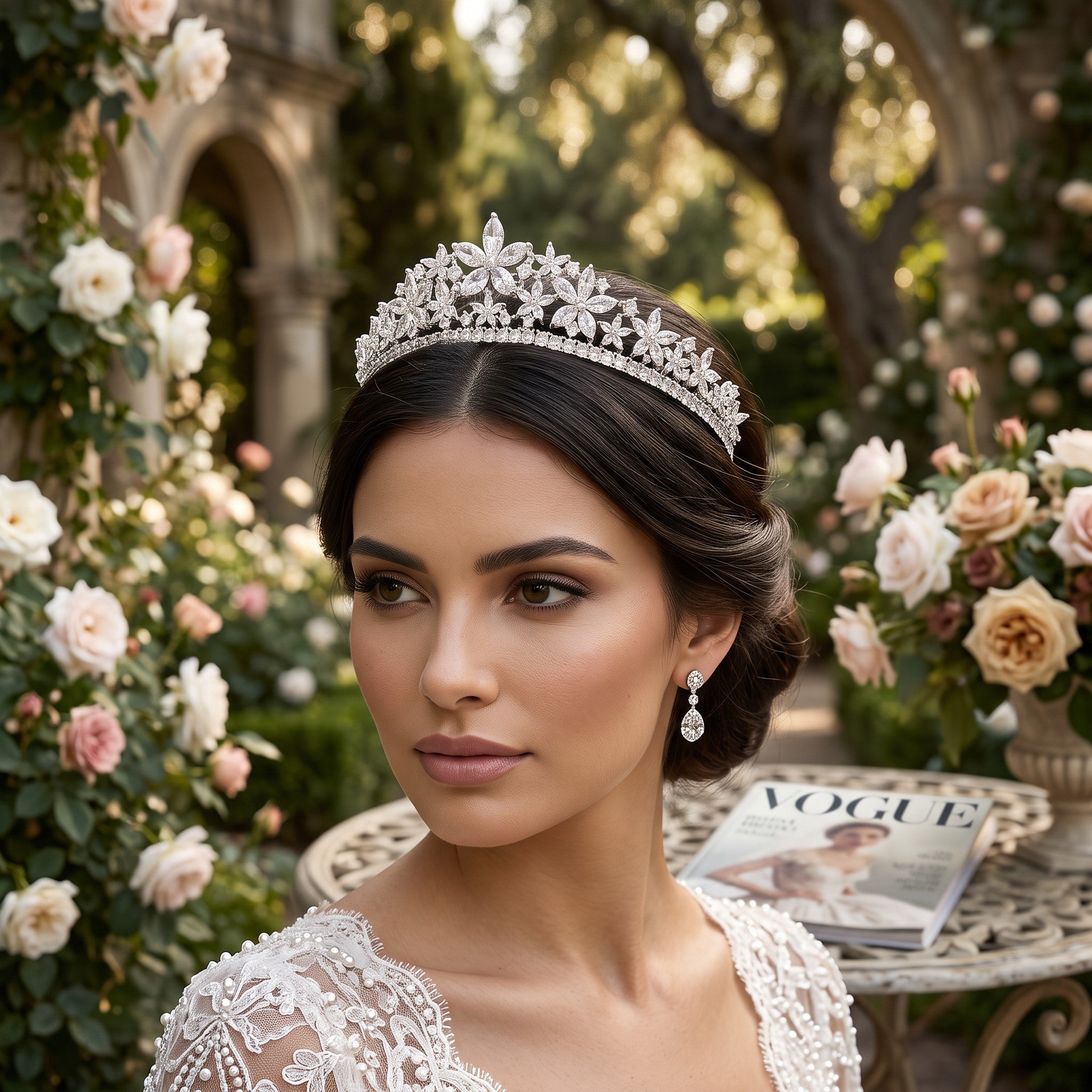 CUBIC ZIRCONIA COLLECTION - EXQUISITE FLORAL TIARA - ABH-11