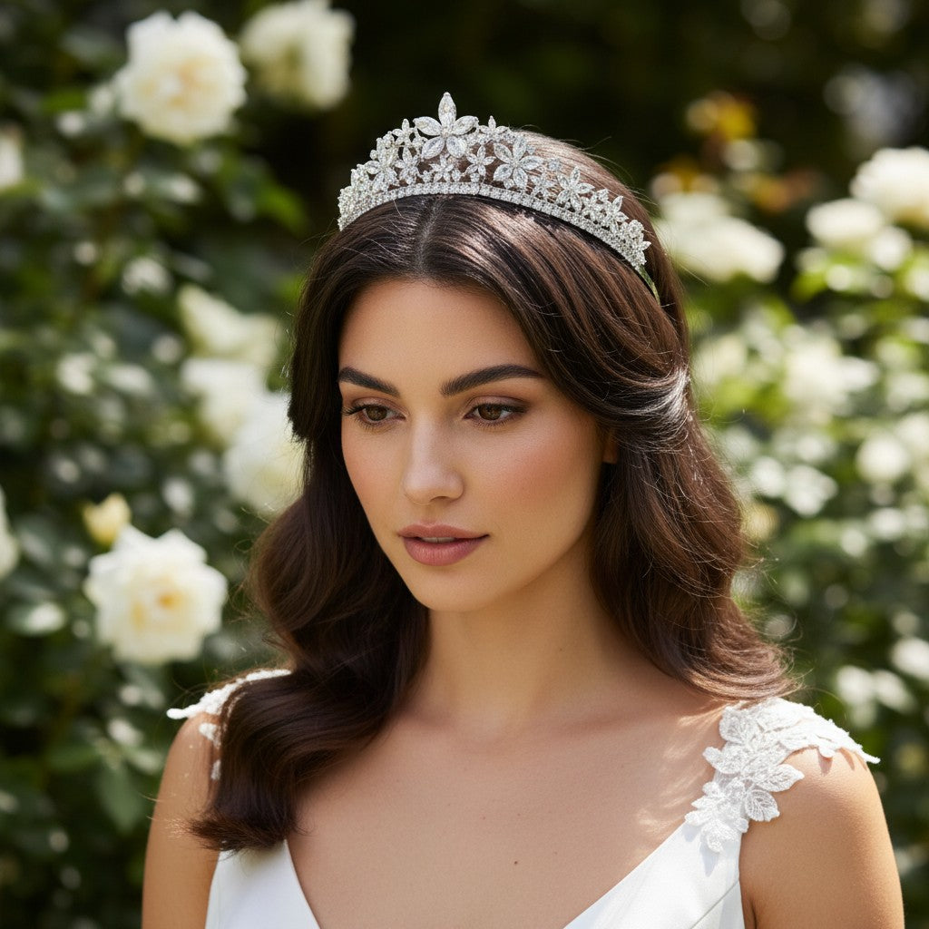 CUBIC ZIRCONIA COLLECTION - EXQUISITE FLORAL TIARA - ABH-11