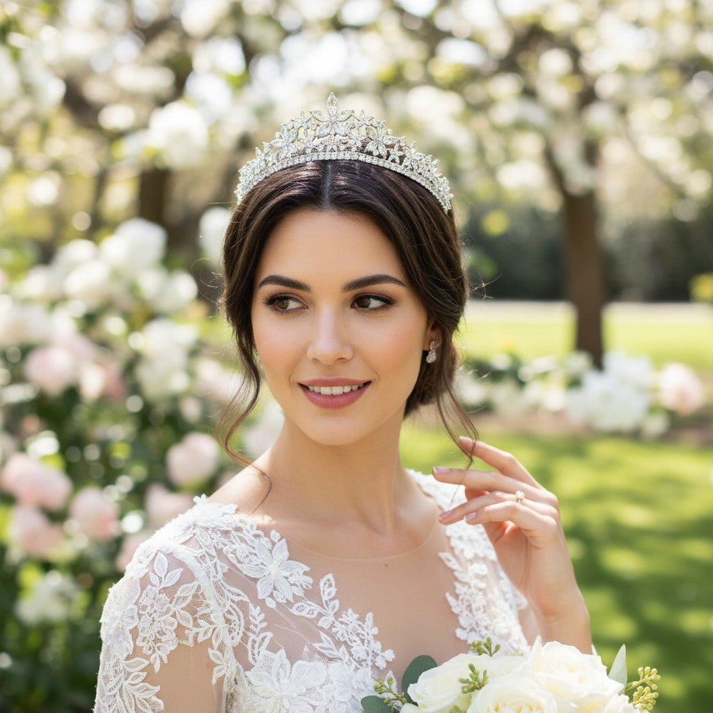 CUBIC ZIRCONIA COLLECTION - EXQUISITE FLORAL TIARA - ABH-11
