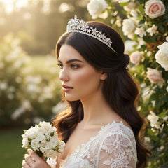 CUBIC ZIRCONIA COLLECTION - EXQUISITE FLORAL TIARA - ABH-11