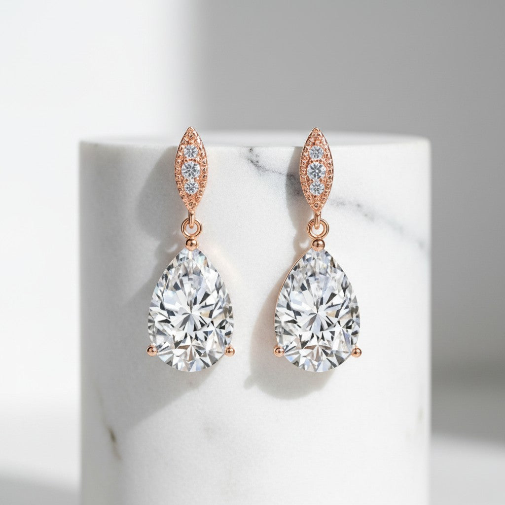 CUBIC ZIRCONIA COLLECTION - CLASSIC SPARKLE EARRINGS - CZER390 ROSE GOLD