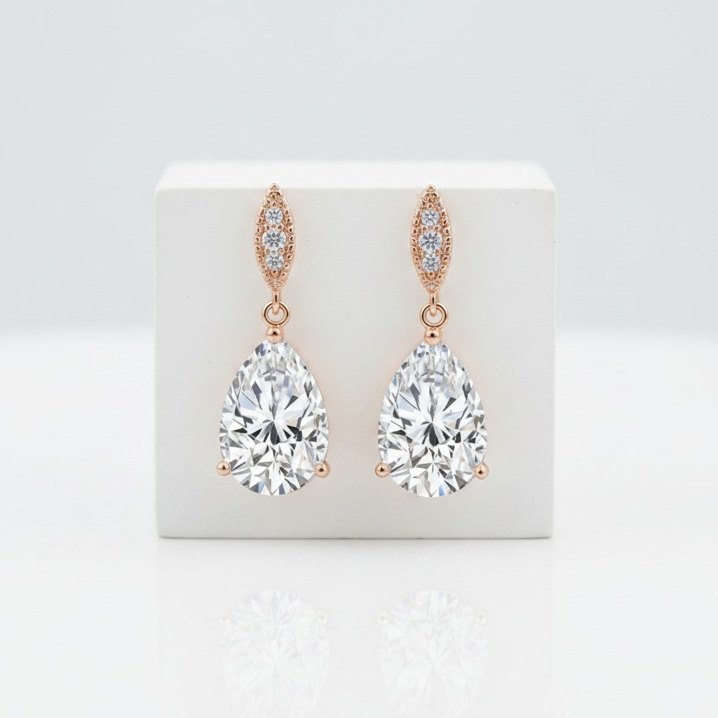 CUBIC ZIRCONIA COLLECTION - CLASSIC SPARKLE EARRINGS - CZER390 ROSE GOLD