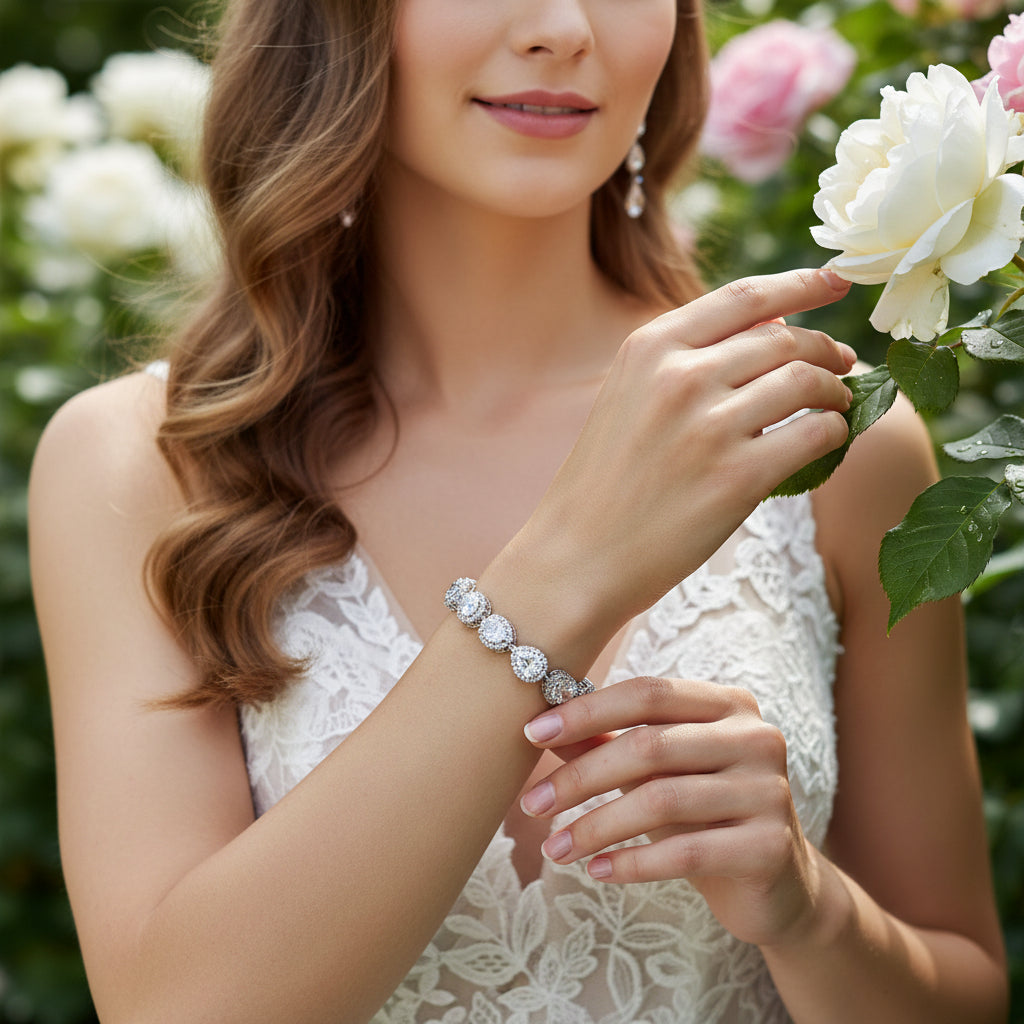 CUBIC ZIRCONIA COLLECTION - EXQUISITE CRYSTAL TREASURE BRACELET - CZBRA27 (SILVER)