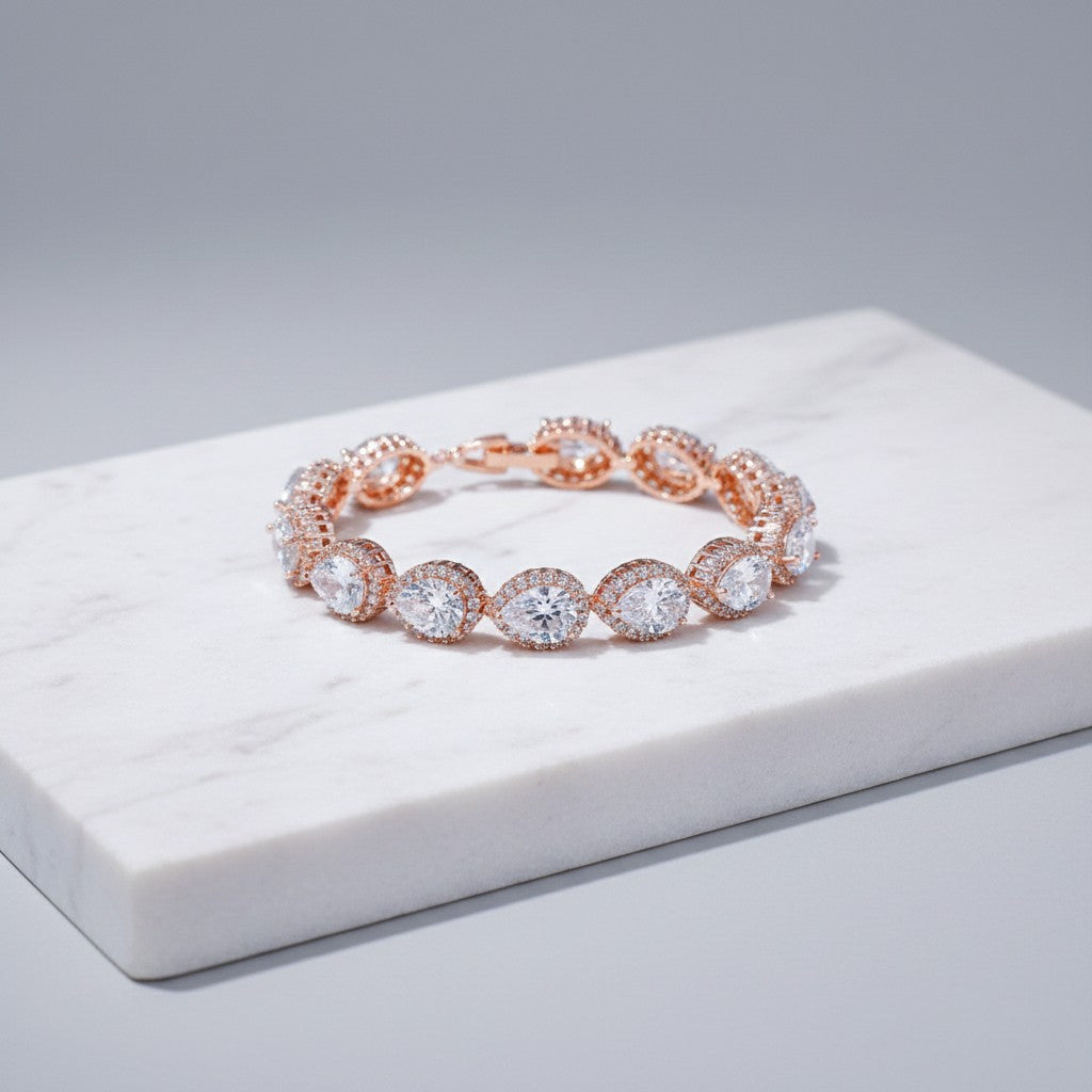 CUBIC ZIRCONIA COLLECTION - EXQUISITE CRYSTAL TREASURE BRACELET - CZBRA27 (ROSE GOLD)