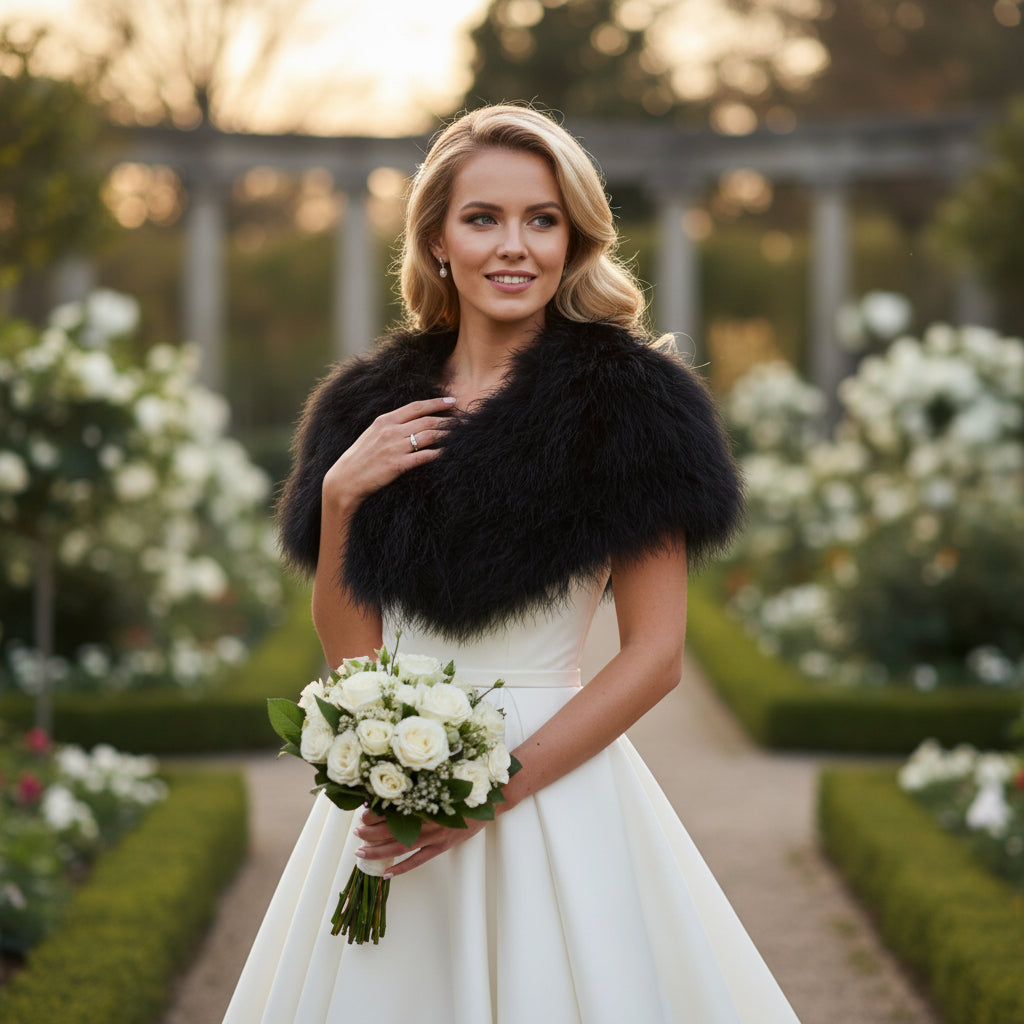 VINTAGE INSPIRED MARABOU FEATHER STOLE - BLACK (SG1)