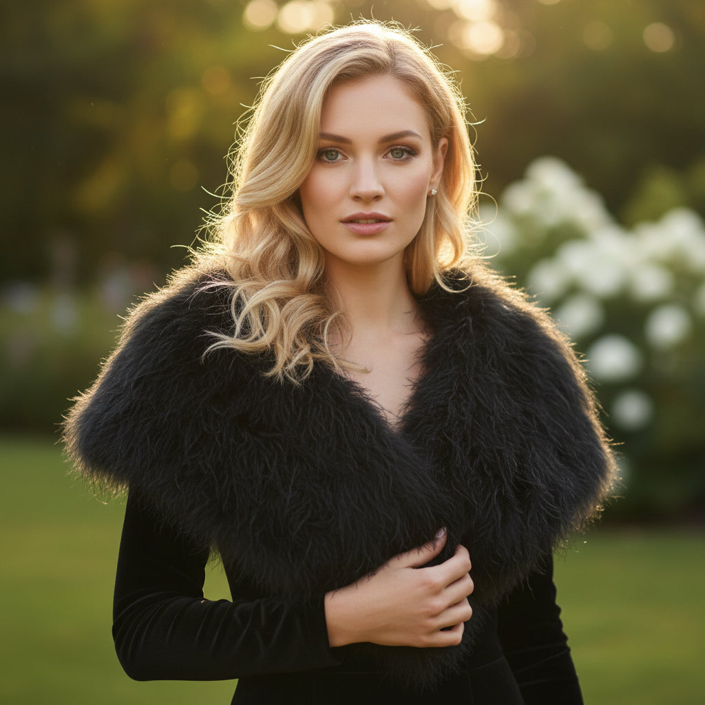 VINTAGE INSPIRED MARABOU FEATHER STOLE - BLACK (SG1)