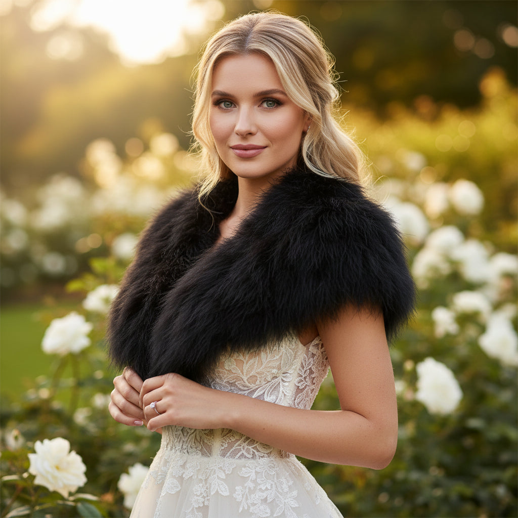 VINTAGE INSPIRED MARABOU FEATHER STOLE - BLACK (SG1)