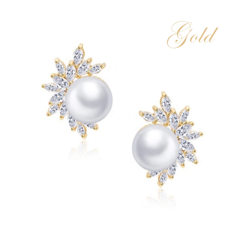 CUBIC ZIRCONIA COLLECTION - DAZZLING PEARL EARRINGS - CZER428 (GOLD)