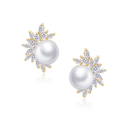 CUBIC ZIRCONIA COLLECTION - DAZZLING PEARL EARRINGS - CZER428 (GOLD)
