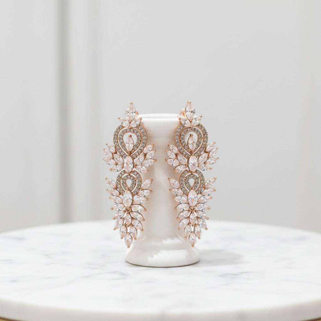 CUBIC ZIRCONIA COLLECTION - CRYSTAL LUSH EARRINGS - CZER388 (ROSE GOLD)