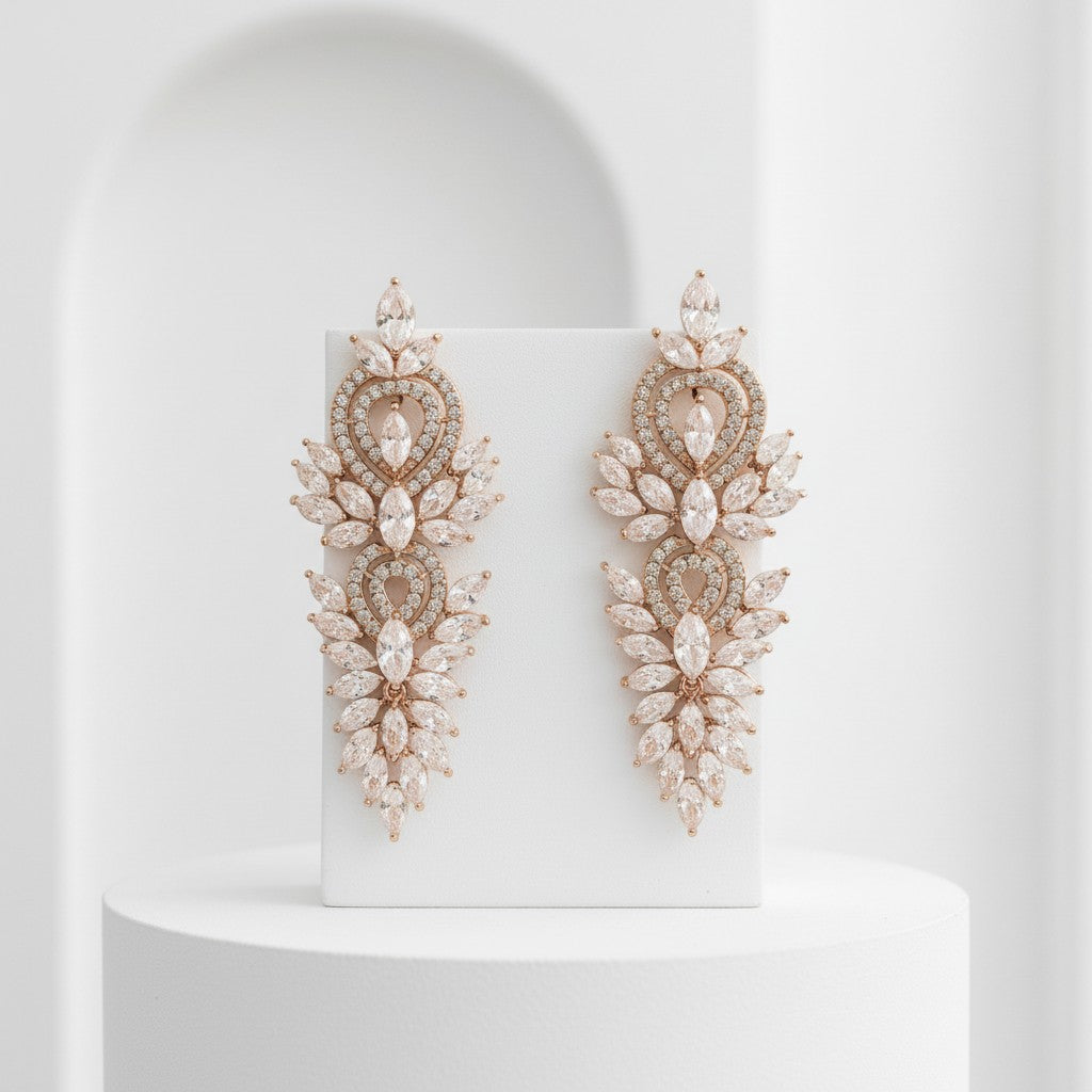 CUBIC ZIRCONIA COLLECTION - CRYSTAL LUSH EARRINGS - CZER388 (ROSE GOLD)