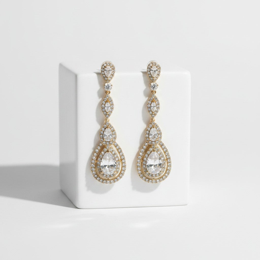 CUBIC ZIRCONIA COLLECTION - STARLET SPARKLE EARRINGS - CZER434 GOLD