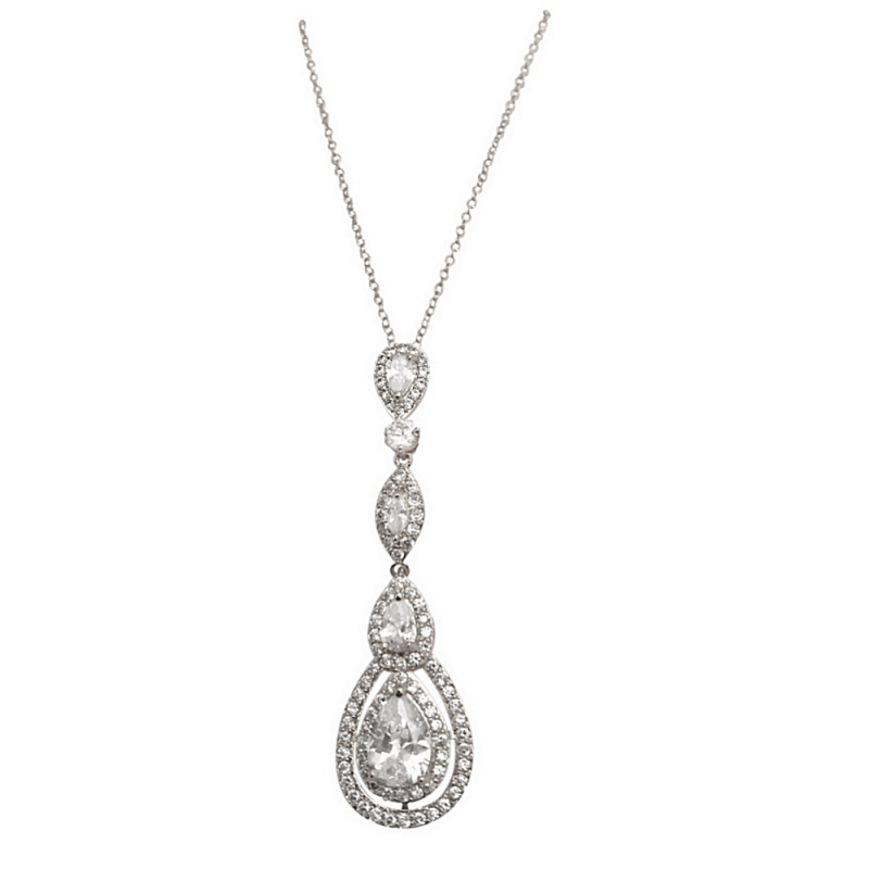 CUBIC ZIRCONIA COLLECTION - STARLET SPARKLE NECKLACE - CZNK75 (SILVER)