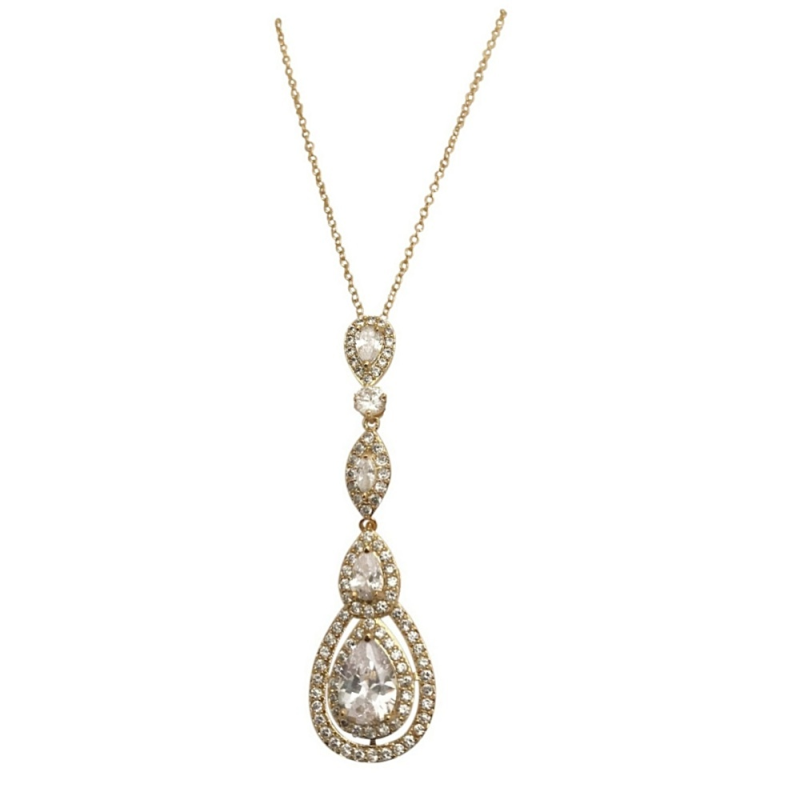 CUBIC ZIRCONIA COLLECTION - STARLET SPARKLE NECKLACE - CZNK75  (GOLD)