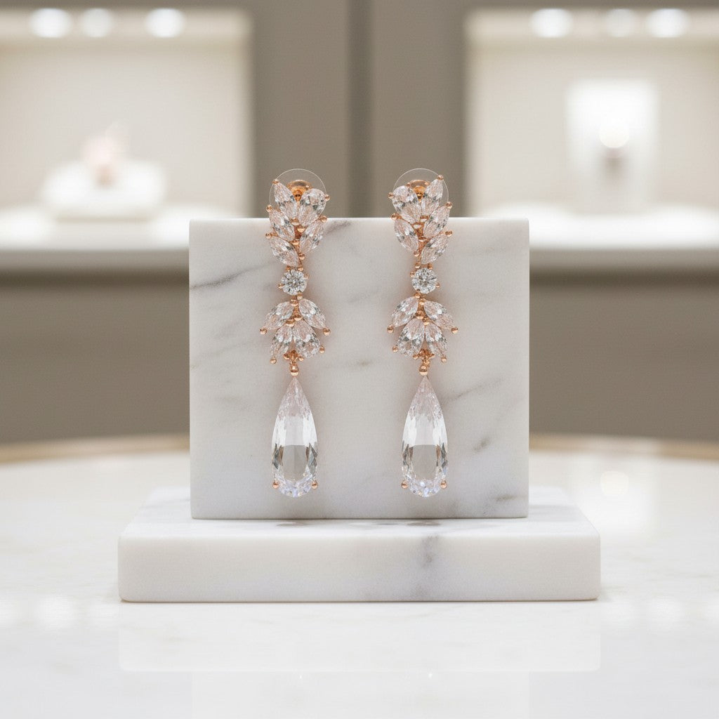 CUBIC ZIRCONIA COLLECTION - CHIC CHANDELIER EARRINGS - CZER436 ROSE GOLD