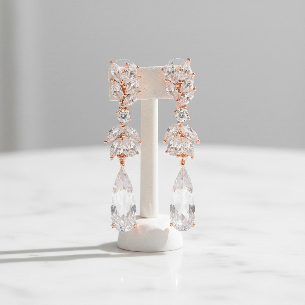 CUBIC ZIRCONIA COLLECTION - CHIC CHANDELIER EARRINGS - CZER436 ROSE GOLD