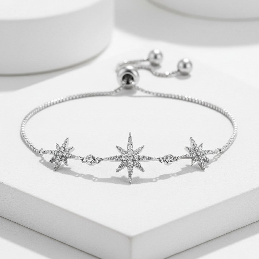 ATHENA COLLECTION - CRYSTAL STARBURST ADJUSTABLE BRACELET - CZBRA28 - SILVER