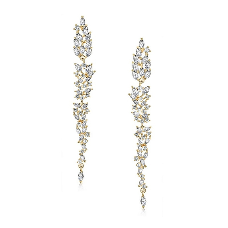 CUBIC ZIRCONIA COLLECTION - DAINTY STARLET CHANDELIER EARRINGS - GOLD  (CZER437)