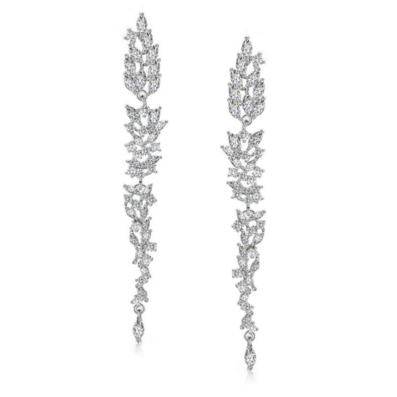 CUBIC ZIRCONIA COLLECTION - DAINTY STARLET CHANDELIER EARRINGS -SILVER (CZER437)