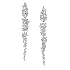 CUBIC ZIRCONIA COLLECTION - DAINTY STARLET CHANDELIER EARRINGS -SILVER (CZER437)