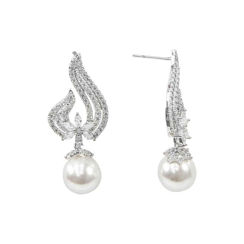 CUBIC ZIRCONIA COLLECTION - EXQUISITE PEARL EARRINGS - CZER439 SILVER