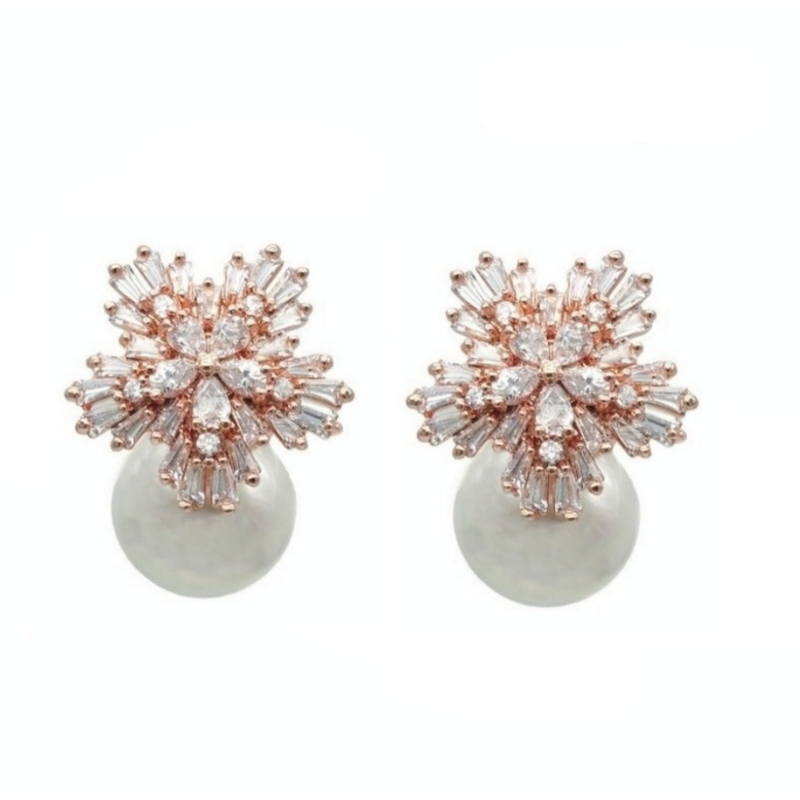 CUBIC ZIRCONIA COLLECTION - PEARL EXTRAVAGANCE EARRINGS - CZER426 (ROSE GOLD)
