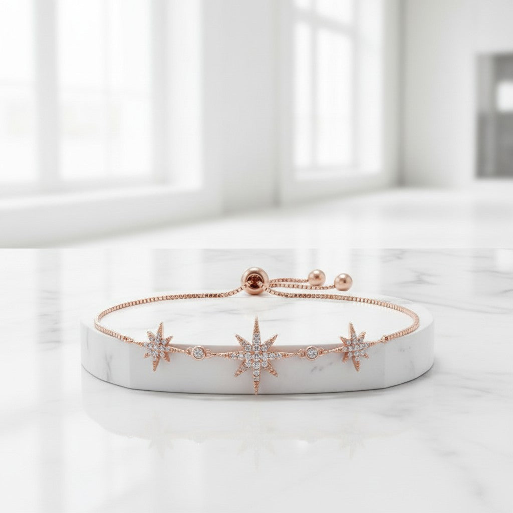ATHENA COLLECTION - CRYSTAL STARBURST ADJUSTABLE BRACELET - CZBRA28 - ROSE GOLD