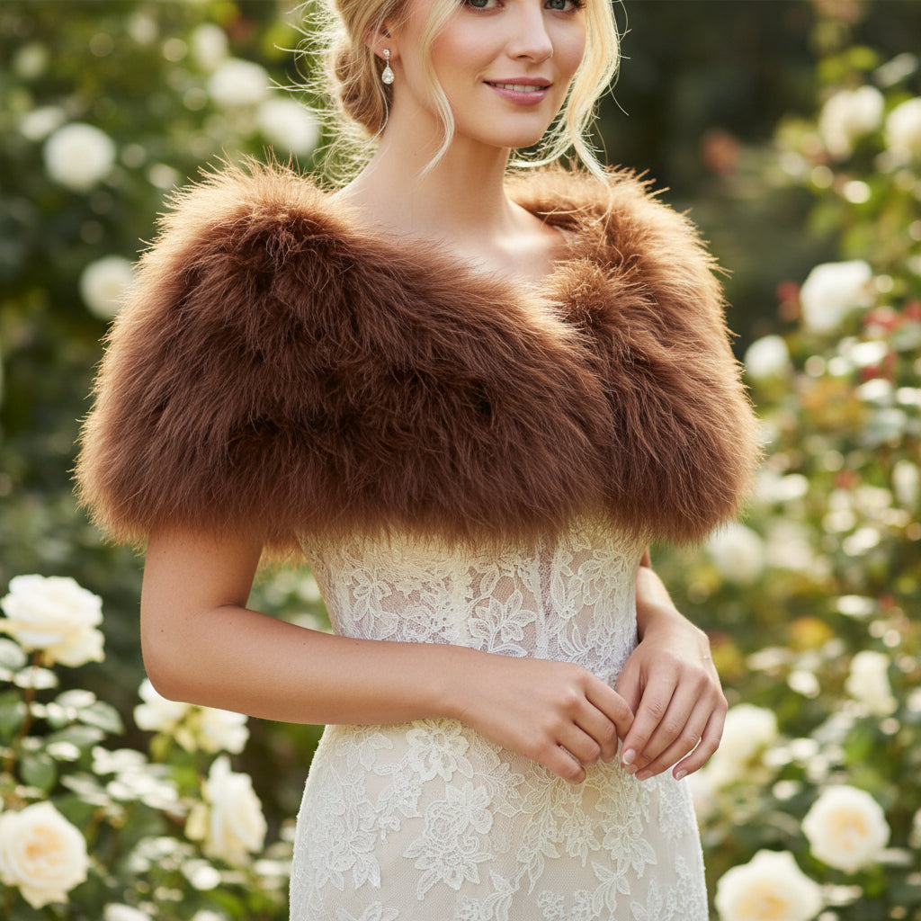 VINTAGE INSPIRED MARABOU FEATHER STOLE - CHOCOLATE BROWN (SG1)