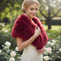 VINTAGE INSPIRED MARABOU FEATHER STOLE - WINE (SG1) RIBBON FASTENING