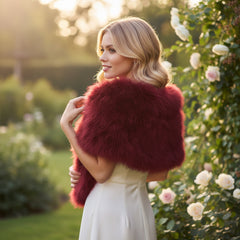 VINTAGE INSPIRED MARABOU FEATHER STOLE - WINE (SG1) RIBBON FASTENING