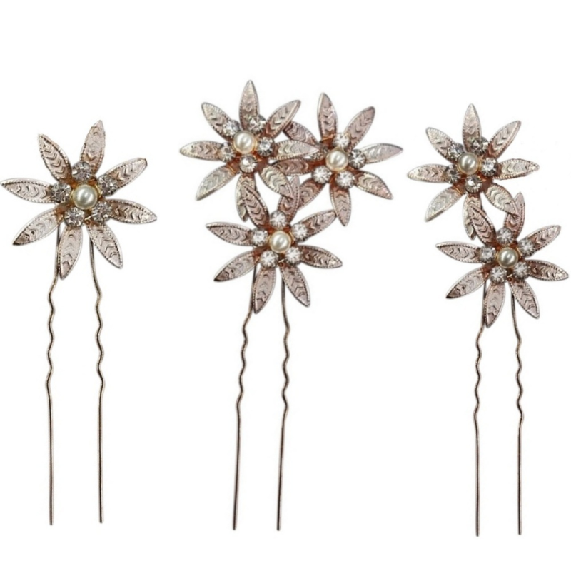ATHENA COLLECTION - CRYSTAL BEJEWELLED HAIR PINS - GOLD (PIN 34)