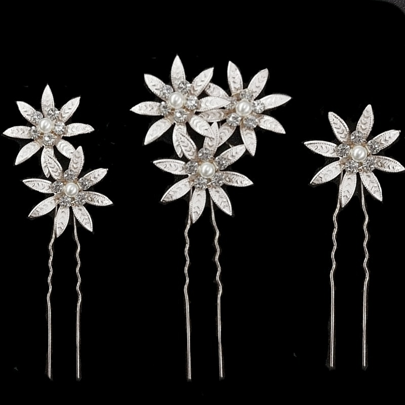 ATHENA COLLECTION - CRYSTAL BEJEWELLED HAIR PINS - SILVER  (PIN 34)