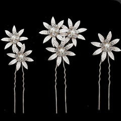 ATHENA COLLECTION - CRYSTAL BEJEWELLED HAIR PINS - SILVER  (PIN 34)