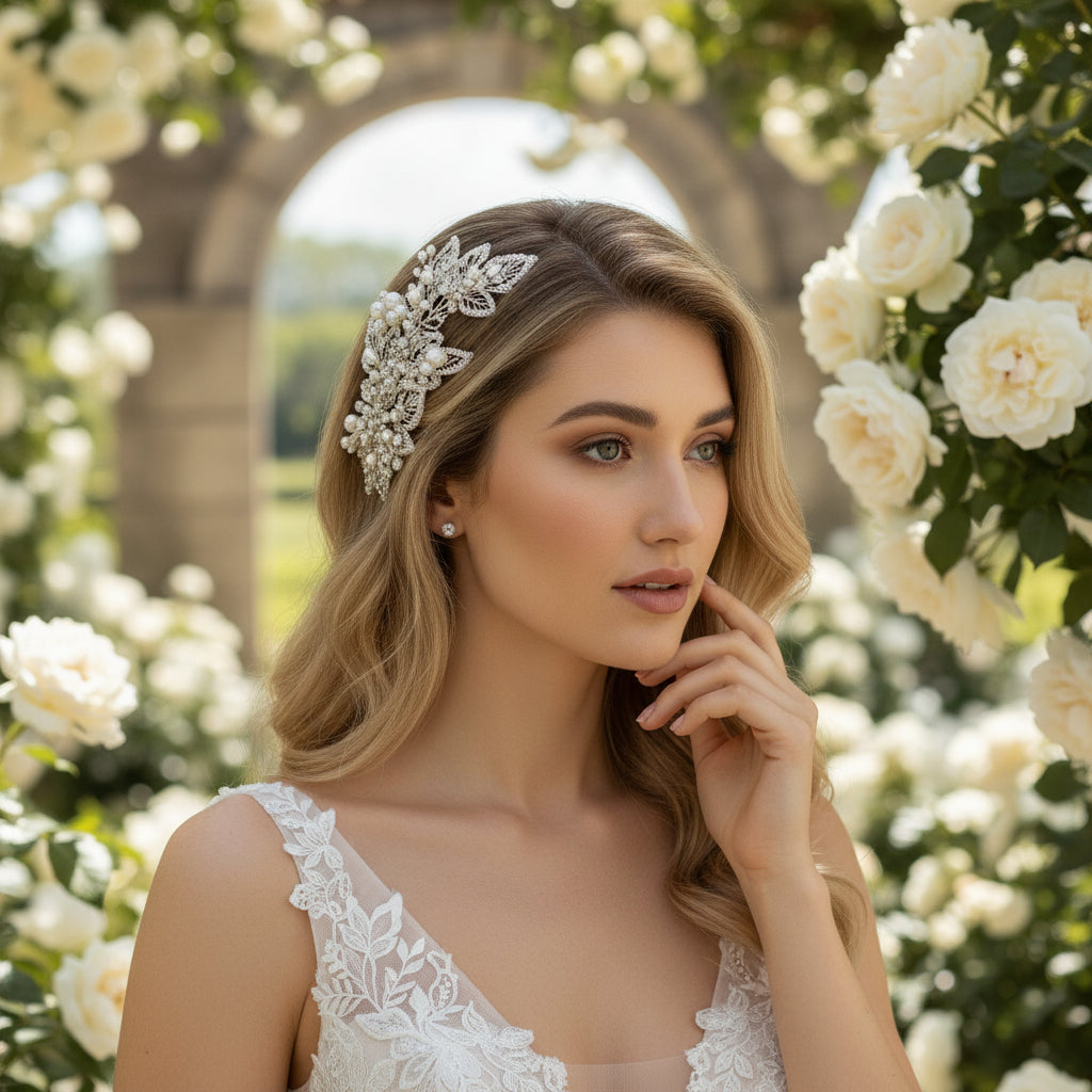 ATHENA COLLECTION - CRYSTAL EXTRAVAGANCE HEADPIECE  HC171 - SILVER