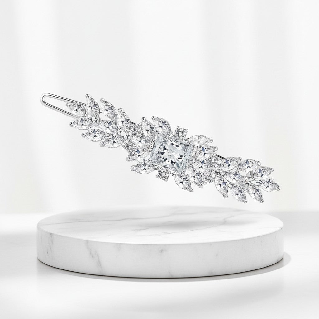 CZ COLLECTION - VINTAGE INSPIRED CRYSTAL CLIP - SILVER (CLIP 734)