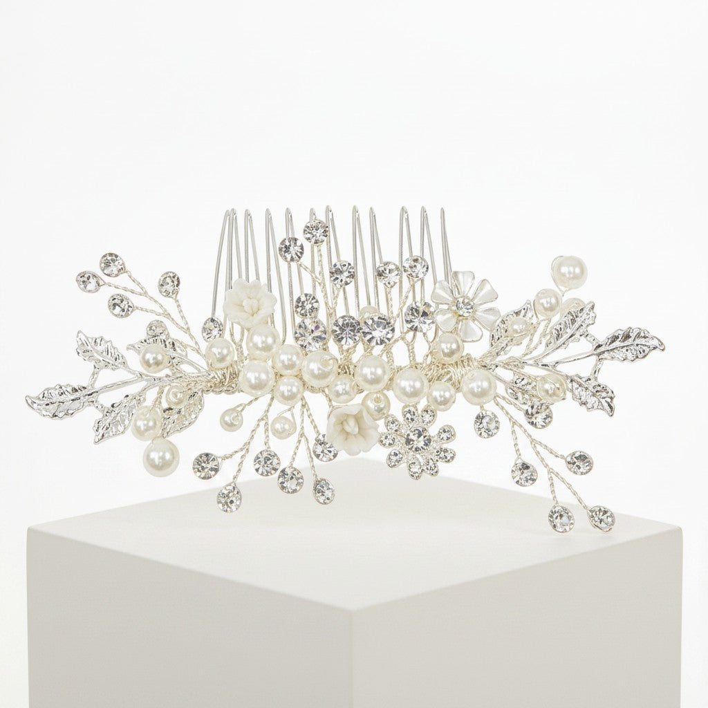 ATHENA COLLECTION - ETERNALLY PEARL HAIR COMB - HC160 SILVER